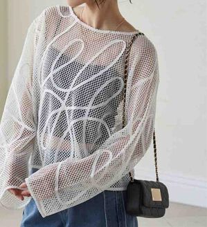 RANAN（ラナン）の「コード刺繍シアーメッシュTシャツ（カットソー）」｜ホワイト