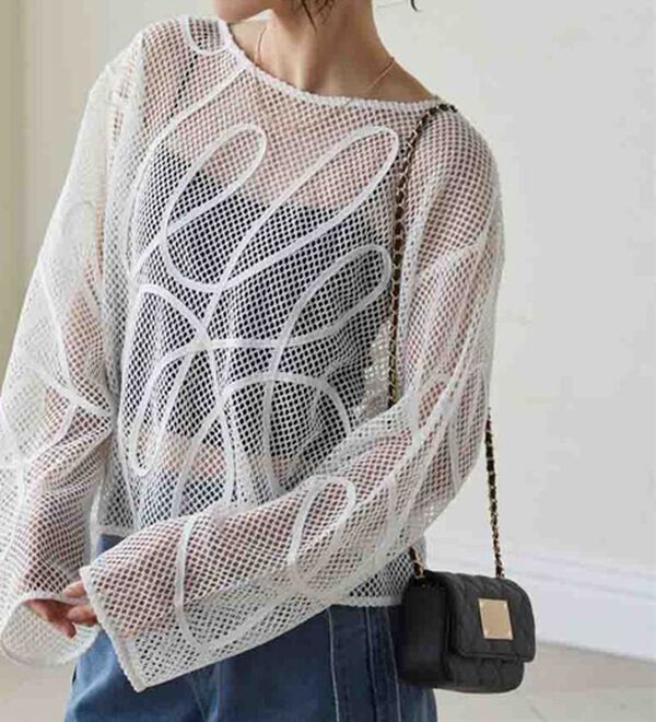 RANAN（ラナン）の「コード刺繍シアーメッシュTシャツ（カットソー）」｜ホワイト