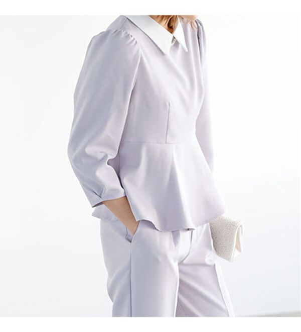 GeeRA（ジーラ）の「ミニ衿ペプラムデザインセットアップ（パンツスーツ）」｜詳細画像