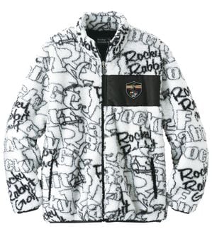 「＜ロッキーラビット＞ロゴデザインボアフリースジャケット（メンズジャケット）」｜ホワイト