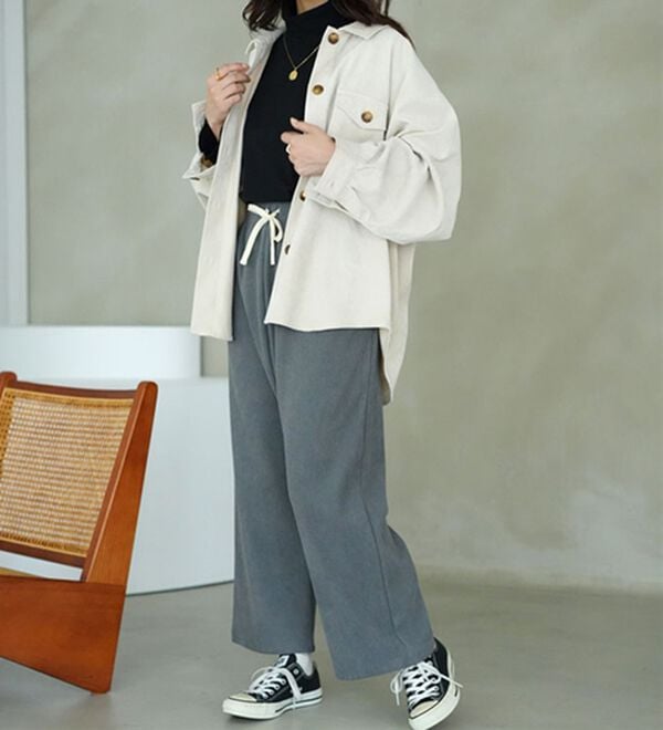 A HAPPY MARILYN（アハッピーマリリン）の「【選べる丈】裏フリースで家でも外でもあったか ふっくら コーデュロイ イージー ワイドパンツ（ワイドパンツ・ガウチョ）」｜詳細画像