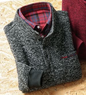 「暖かニットフリースダブル衿トレーナー（メンズトレーナー）」｜チャコール