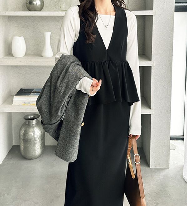 GeeRA（ジーラ）の「【再入荷】楽ちん！ペプラムジャンパースカート（ジャンパースカート）」｜詳細画像