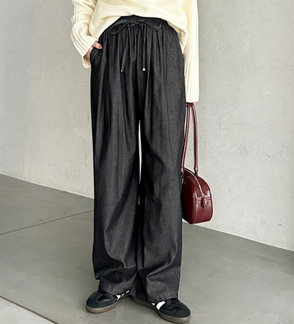 GeeRA（ジーラ）の「【接触冷感】穿いて感激！キレイ見えする楽ちんワイドデニムパンツ（ワイドパンツ・ガウチョ）」｜詳細画像