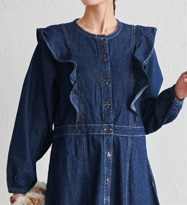 ☆完売品☆ DENIM ROSE ワッペンデニムフリルワンピース フリル使い
