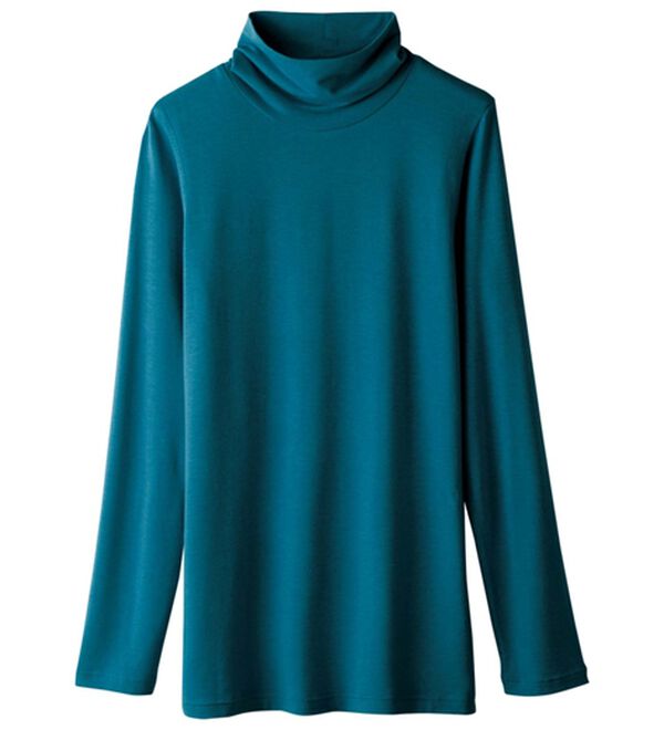 「うるおい椿オイル加工ぽかぽかハイネック（カットソー）」｜ターコイズ