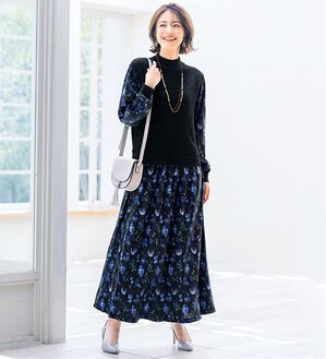 ルフラン（ルフラン）の「＜ｐｌａｎｔｉｃａ＞ニットドッキングワンピ（ニットワンピース）」｜黒系