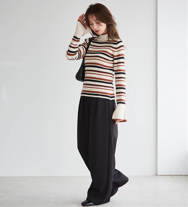RANAN（ラナン）の「配色使いフレアー袖プチハイネックリブニット（ニット・セーター）」｜詳細画像
