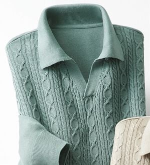 「お悩み解消！お手入れ簡単ニットポロシャツ（メンズニット・セーター）」｜グリーン