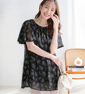 alotta（アロッタ）の「【接触冷感】インナー付シフォンタックチュニック（チュニック）」｜ブラック系花柄