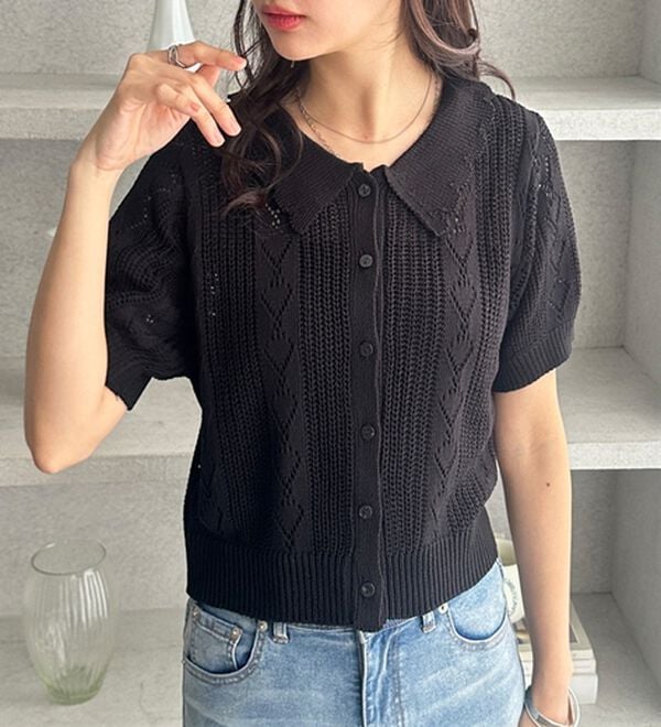 GeeRA（ジーラ）の「透かし編みポロ衿ニット（ニット・セーター）」｜詳細画像