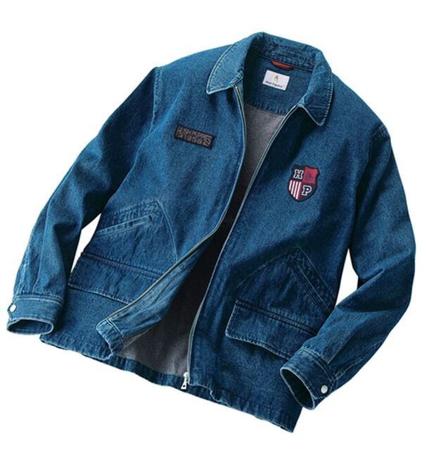 「＜ハッシュパピー＞ワッペン付デニムカバーオール（メンズジャケット）」｜ネイビー