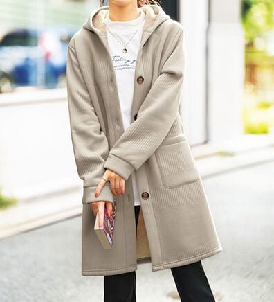 BELLUNA（ベルーナ）の「ボーダージャカード裏ボアカーディガン（ロングコート）」