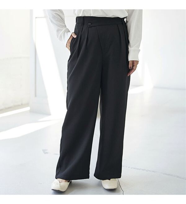 BELLUNA（ベルーナ）の「キレイ見えウエストデザインワイドストレートパンツ（ワイドパンツ・ガウチョ）」｜詳細画像