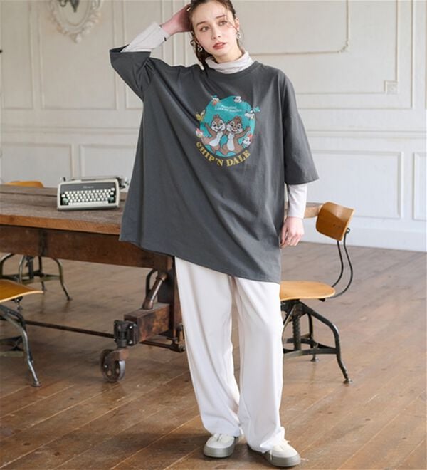 Disney＞【チップ&デール】ビッグ7分袖プリントTシャツ