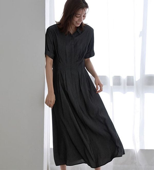 Pierrot（ピエロ）の「上品見えウエストタックシャツワンピース（カットソーワンピース）」｜詳細画像