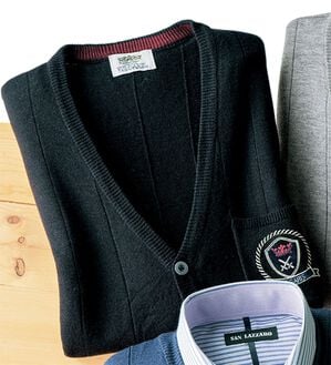 「選べる刺しゅうポケット付ベスト（メンズニット・セーター）」｜ブラック