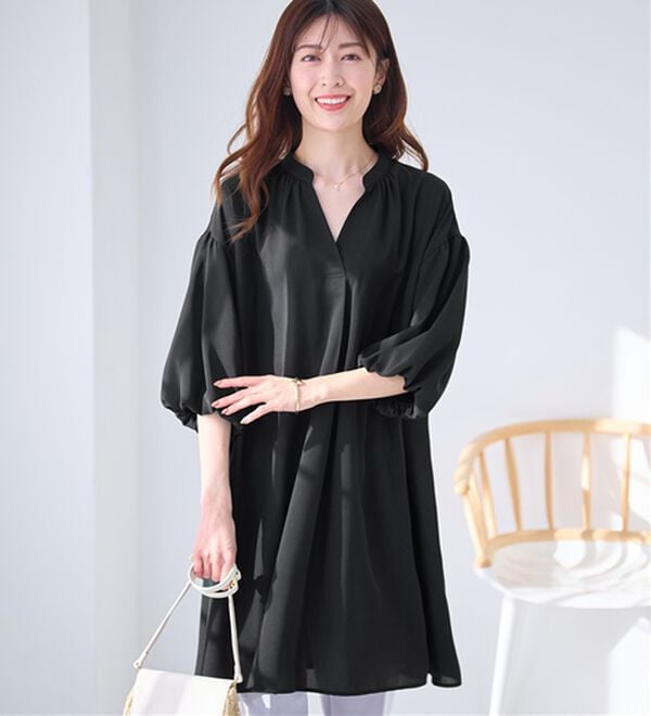 alotta（アロッタ）の「パフ袖とろみブラウスチュニックワンピース（チュニックワンピース）」｜詳細画像