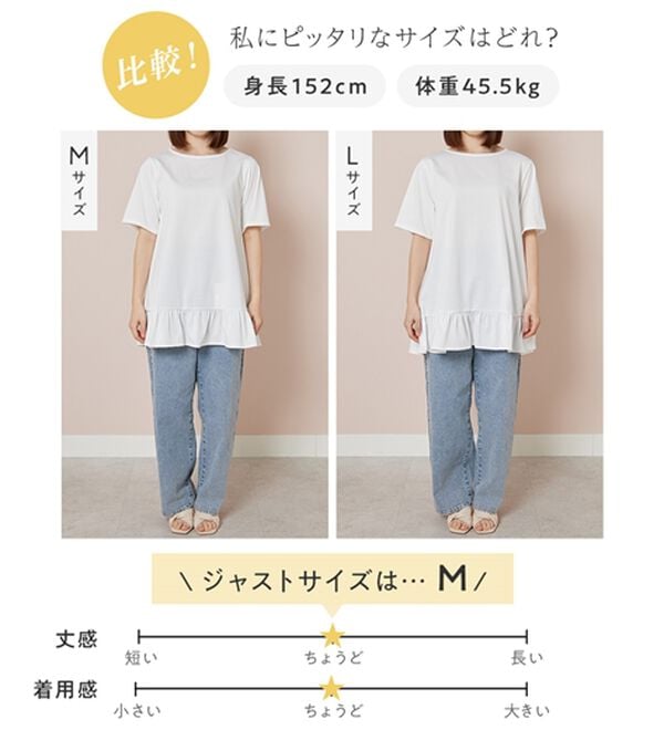 alotta（アロッタ）の「【接触冷感】すっきり細見え！裾フリルＡラインチュニックＴシャツ（チュニック）」｜詳細画像