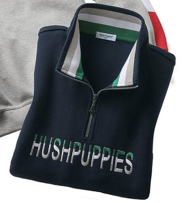 「＜ハッシュパピー・ゴルフ＞ライン使いジップトレーナー（メンズトレーナー）」｜ネイビー