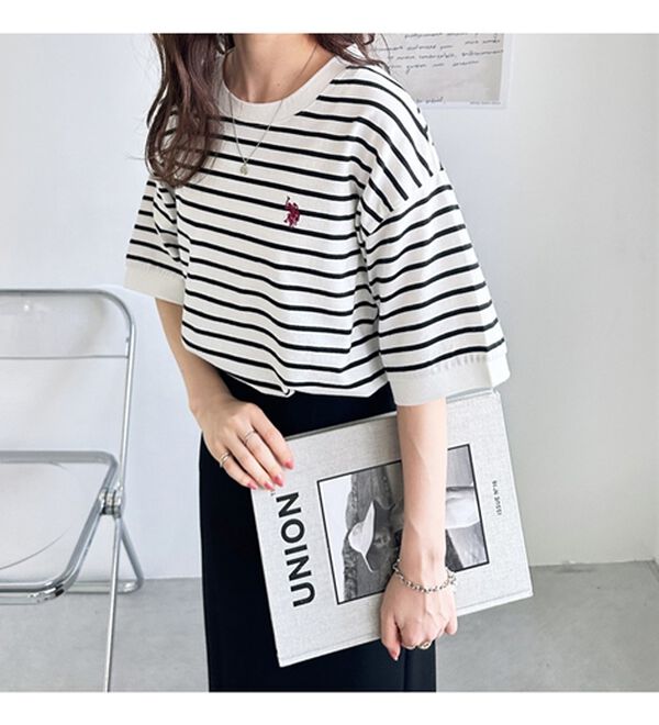 GeeRA（ジーラ）の「【ＵＳ．ＰＯＬＯ．ＡＳＳＮ】ライン配色Ｔシャツ（Tシャツ）」｜詳細画像