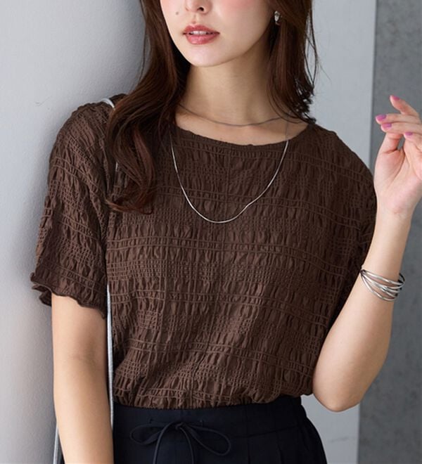 alotta（アロッタ）の「シアーシャーリングプルオーバー（カットソー）」｜ブラウン