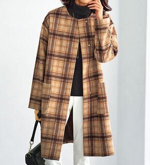 BELLUNA（ベルーナ）の「ウール調チェック柄ノーカラーコート（ロングコート）」｜詳細画像