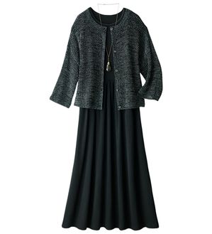 ルフラン（ルフラン）の「爽やか！メッシュニット＆ロングワンピース（アンサンブル）」｜黒系