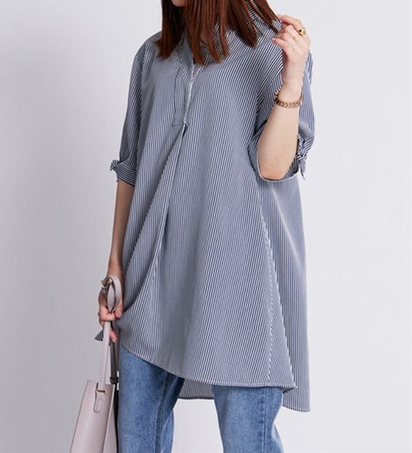 BELLUNA（ベルーナ）の「【接触冷感】麻調素材袖リボン使いシャツチュニック（チュニック）」｜詳細画像