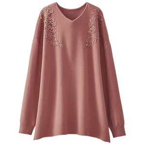 BELLUNA（ベルーナ）の「花柄モチーフレースニットプルオーバー（ニット・セーター）」｜ピンク