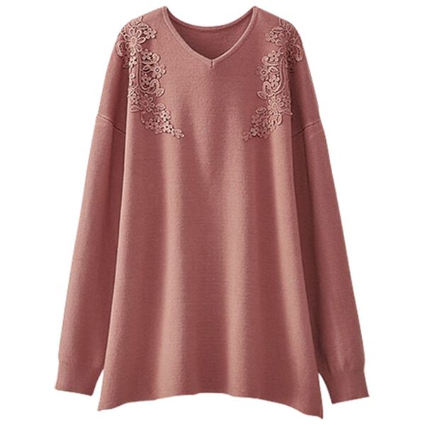 BELLUNA（ベルーナ）の「花柄モチーフレースニットプルオーバー（ニット・セーター）」｜ピンク