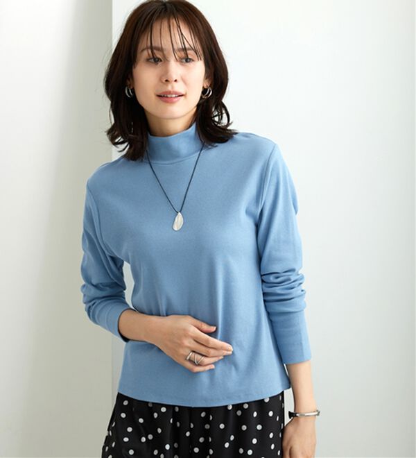 「シンプルデザイン！ハイネックプルオーバー（カットソー）」｜ブルー
