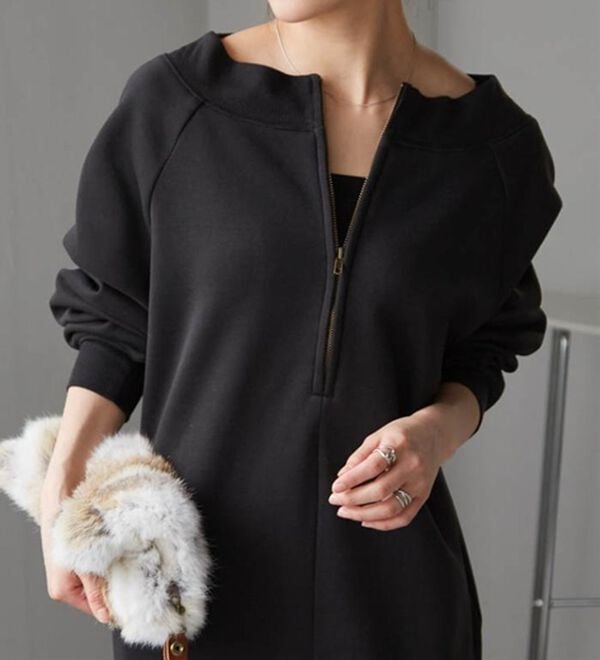 RANAN（ラナン）の「裏起毛ハーフジップワンピース（ロングワンピース）」｜詳細画像