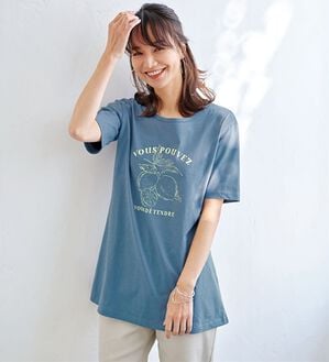 BELLUNA（ベルーナ）の「綿１００％プリントＴシャツ（Tシャツ）」｜ブルー・レモンロゴ
