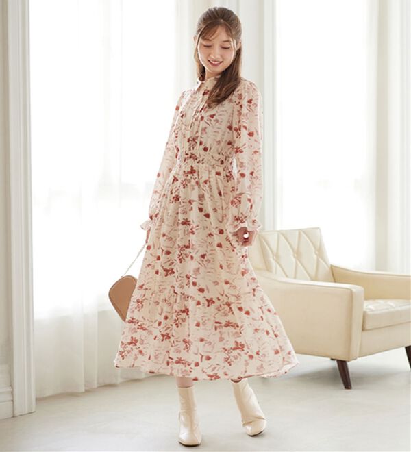 alotta（アロッタ）の「衿付ピンタック花柄ワンピース（プリントワンピース）」｜詳細画像
