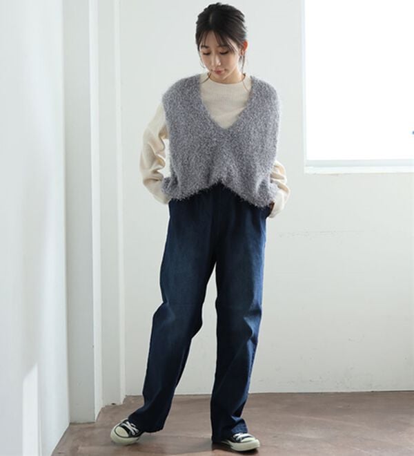 A HAPPY MARILYN（アハッピーマリリン）の「【Ｌ～８Ｌ／選べる丈】ストレッチワイドデニム（ワイドパンツ・ガウチョ）」｜詳細画像