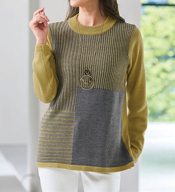 BELLUNA（ベルーナ）の「配色使いフードニットジャケットアンサンブル（アンサンブル）」｜詳細画像