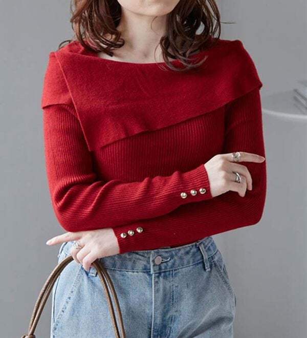 RANAN（ラナン）の「アシメオフショルリブニット（ニット・セーター）」｜詳細画像