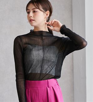 RANAN（ラナン）の「前後2wayラメプリーツハイネックプルオーバー（カットソー）」｜ブラック系