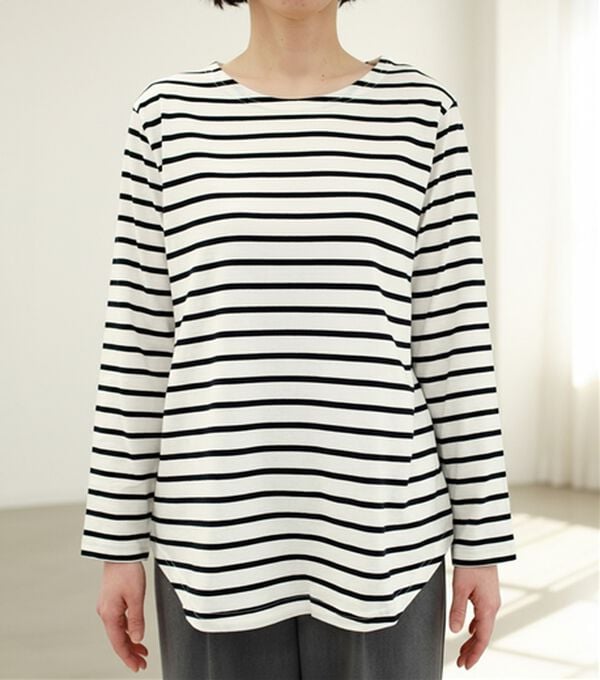 BELLUNA（ベルーナ）の「綿100％きれい見えボーダープルオーバー（カットソー）」｜詳細画像
