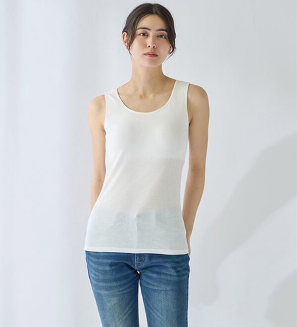 LAVIENNE（ラヴィエンヌ）の「【ムレ嫌いさん必見！】綿１００％涼しいカップ付タンクトップ＜さらりラボ＞（肌着・インナーウェア）」｜詳細画像