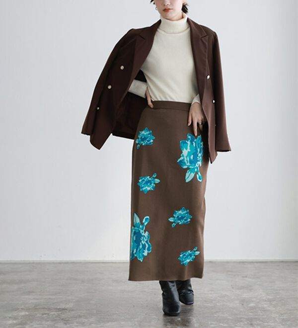 Pierrot（ピエロ）の「花柄ジャカードスカート（ひざ丈スカート）」｜詳細画像