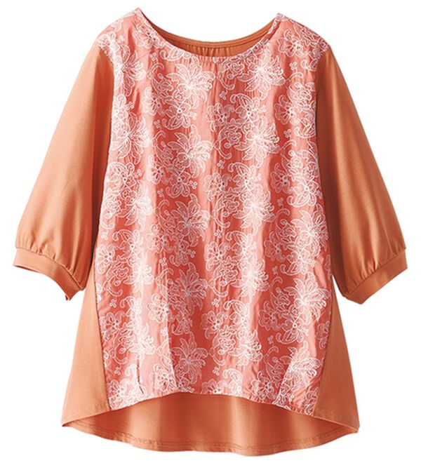 BELLUNA（ベルーナ）の「配色花柄刺しゅうブラウス（アンサンブル）」｜ピンク系