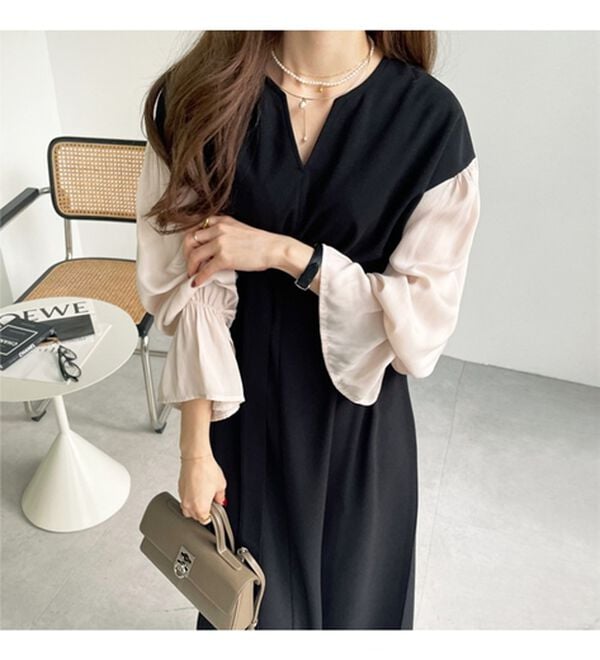 GeeRA（ジーラ）の「ブラウスレイヤード風ドッキングワンピース（カットソーワンピース）」｜詳細画像