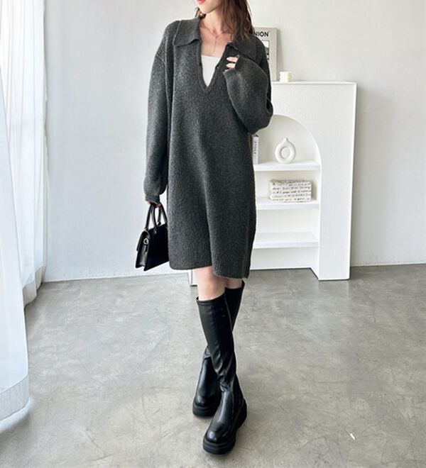 GeeRA（ジーラ）の「ポロ衿ミニニットワンピース（ニットワンピース）」｜詳細画像