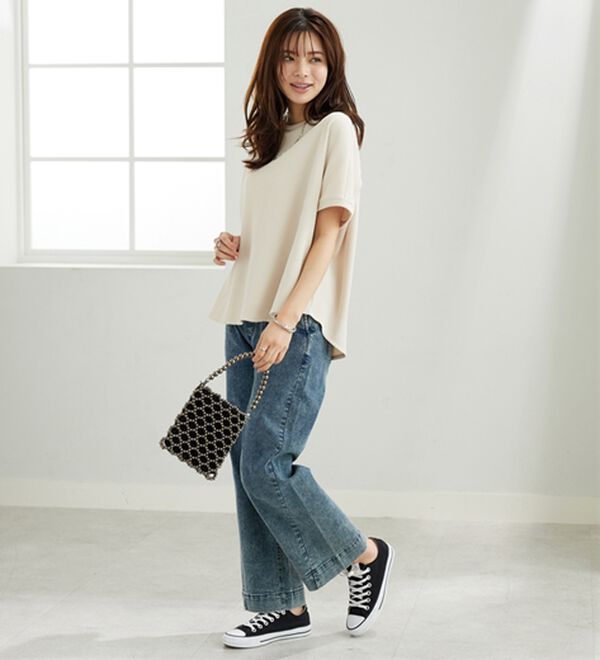 BELLUNA（ベルーナ）の「【快適Ｌａｂ．】ドライワッフル素材ドルマンプルオーバー（カットソー）」｜詳細画像