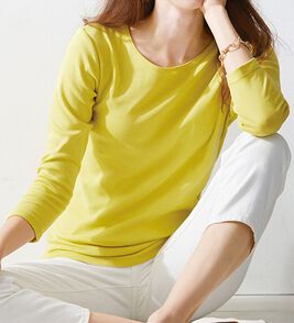 LAVIENNE（ラヴィエンヌ）の「【医師オススメ】ＵＶカット綿１００％クルーネックプルオーバー（８分袖）＜カラフルコットン＞（肌着・インナーウェア）」