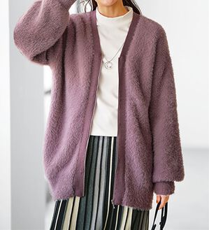 BELLUNA（ベルーナ）の「シャギー素材ジッパー使いカーディガン（ニットカーディガン）」｜グレイッシュパープル