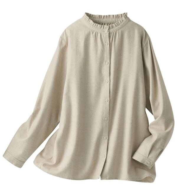 BELLUNA（ベルーナ）の「《ＨｕｇＲｅａｍコットン》フリル衿ブラウス（ブラウス）」｜グレージュ