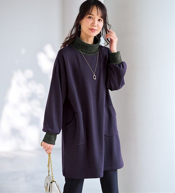 BELLUNA（ベルーナ）の「オフタートルネック配色リブ切替チュニック（チュニック）」｜詳細画像